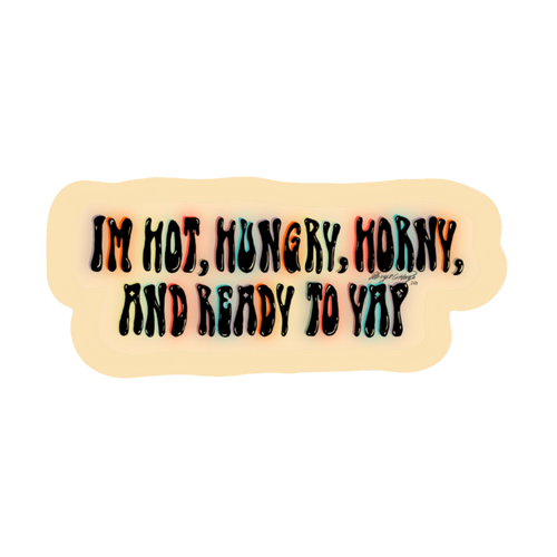 Text sticker with colorful text on a beige background