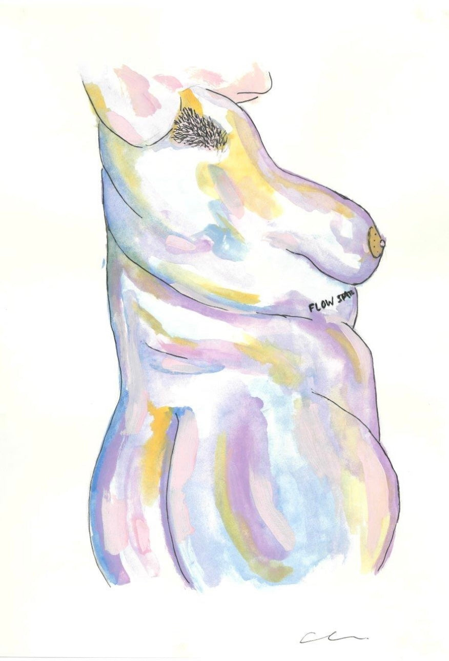 Radical Body Acceptance Watercolor Art Print Side | Naked Fat Body Hairy Underarms