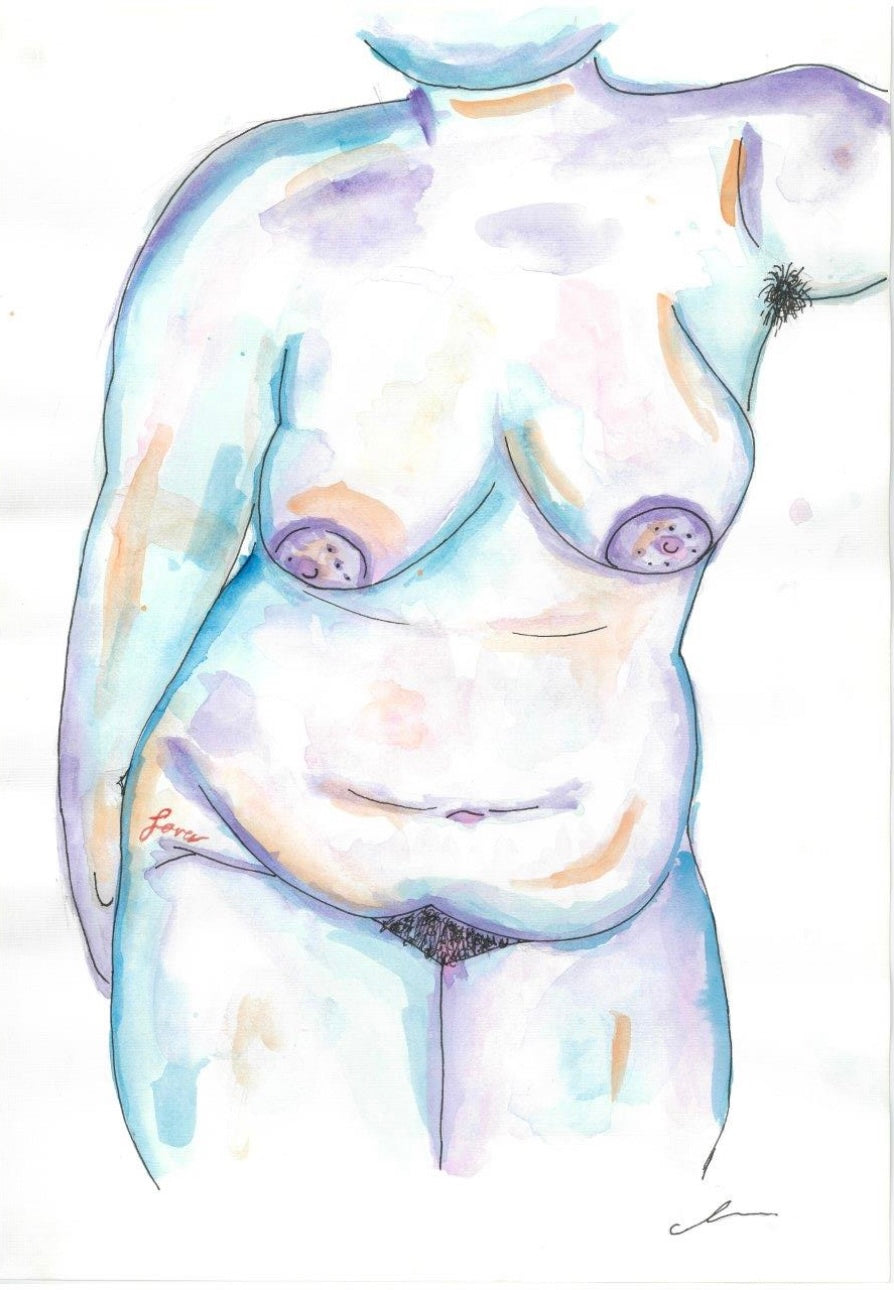 Radical Body Acceptance Watercolour Art Print | Naked Fat Body