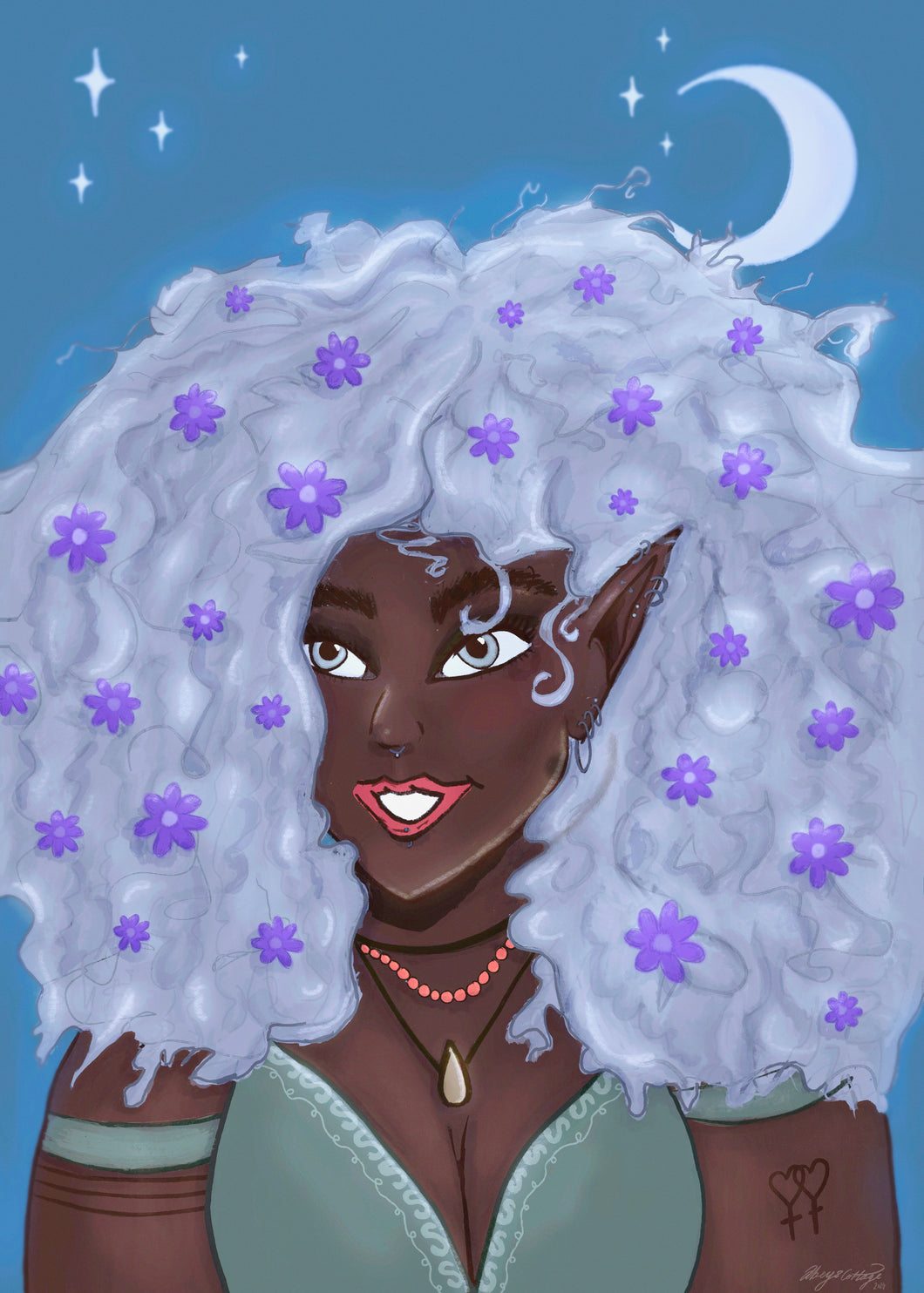 Moonlit Fairy – Whimsical Portrait of a Queer Black Fairy in a Green Dress