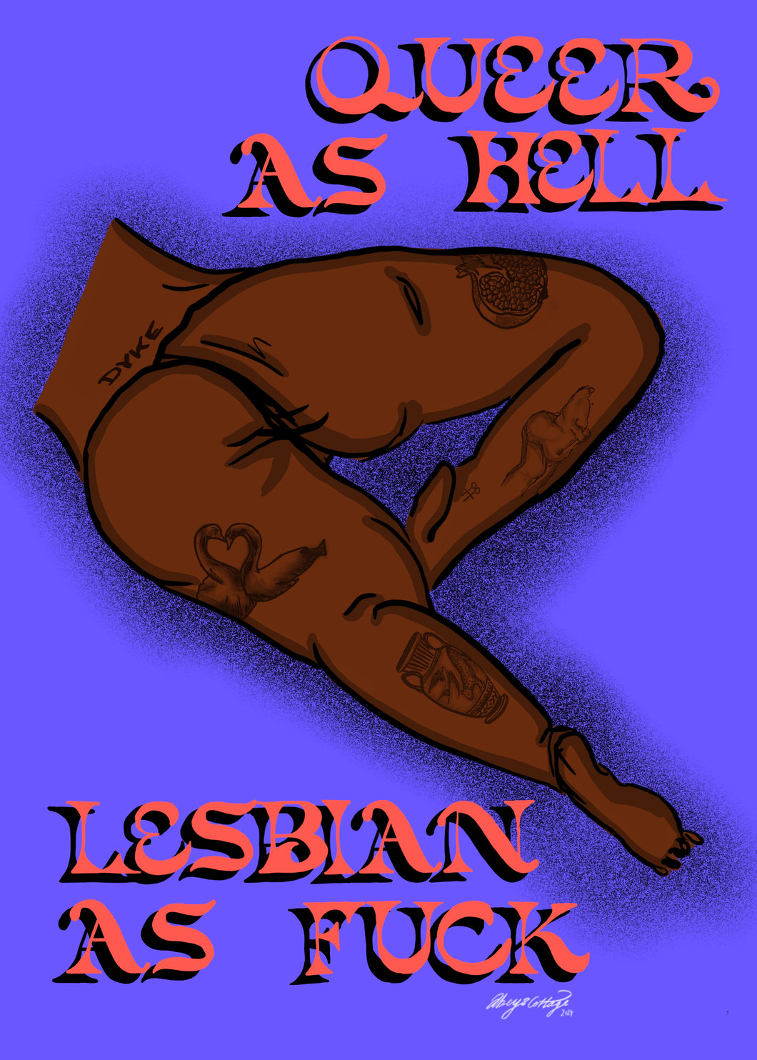 Queer as Hell, Lesbian as F*ck – Bold Body Art Print Celebrating Queerness